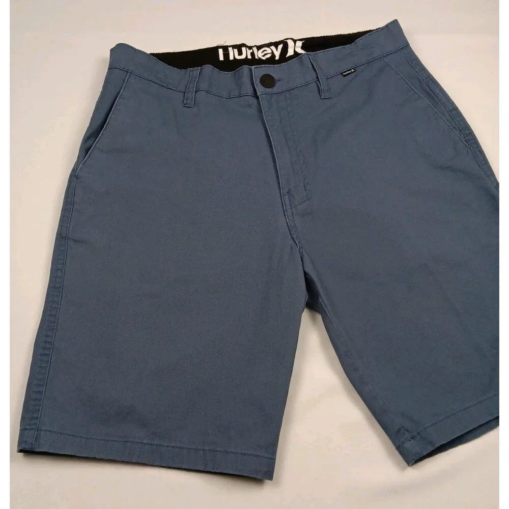 Hurley Mens Size 32 Slate Blue Chino Walk Shorts Flat Front Surf Casual